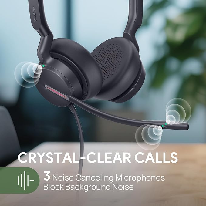 Yealink UH46 USB Headset with Mic, Wired Headset with 3 Noise Cancelling Microphones for PC/Computer/Laptop, Teams Certified, in Line Controls for Home Office Online Meetings, Plug & Play USB-C/A