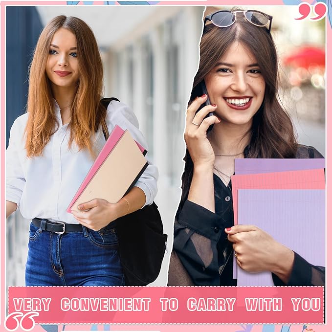 Lincia 6 Pcs 11" x 9.5" Legal Pads College Ruled Notepad Landscape Notebook Horizontal Lined Notebook 80 Gsm Assorted Colors Paper Pastel Writing Pads for School Office, 40 Sheet (Happiness Color)