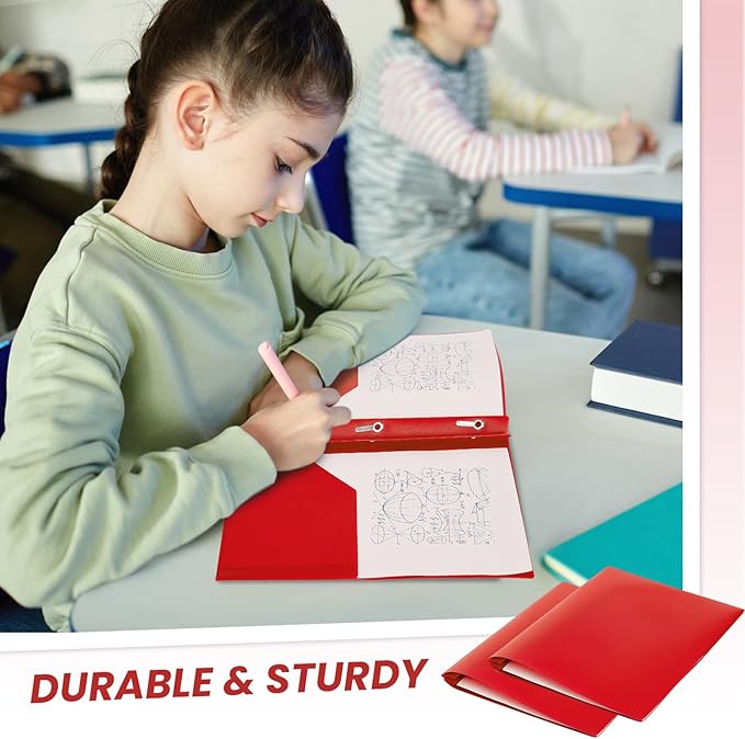 Yeaqee 60 Pcs Plastic Folders with Pockets and Prong Plastic Folders with 2 Pockets Pocket for Office, School for Students, Teachers, Office Workers (Red)