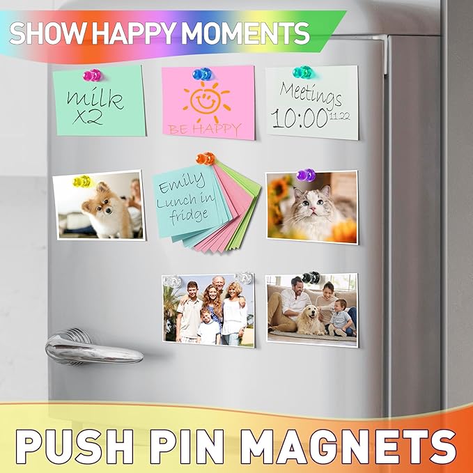 VNDUEEY 96PCS Strong Fridge Magnets, Colorful Magnetic Push Pins for Bulletin Board, Dry Erase Magnets Refrigerator Magnet, Small Strong Magnets for Whiteboard, Kitchen, School, Office, Map (8 Colors)