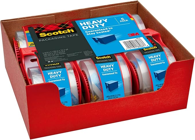 Scotch Heavy Duty Packing Tape, Clear | 1.88 in. x 22.2 yd. | For Shipping | 6 Rolls, Pack of 6