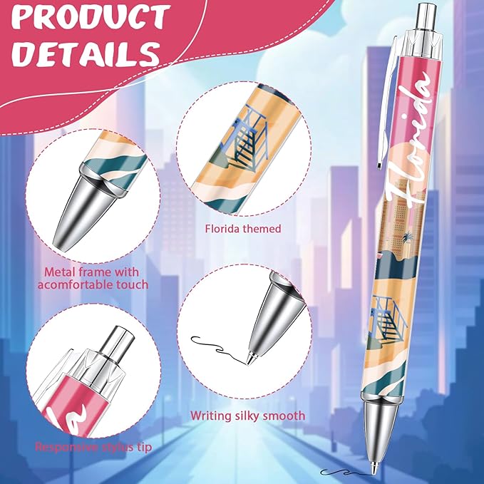 Florida Travel Ballpoint Pens - 24 Pcs Florida Souvenirs Gifts American City Travel Pens Set Retractable Smooth Ball Point Pen USA Souvenirs Gift for Office School Stationery Traveler Supplies