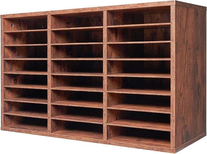 VEVOR Literature Organizer, 24 Compartments Office Mailbox with Removable Shelves, Wooden Mailbox Sorter Particle Board Office Home Classroom Storage, File Sorter for Documents, Papers, Retro Brown