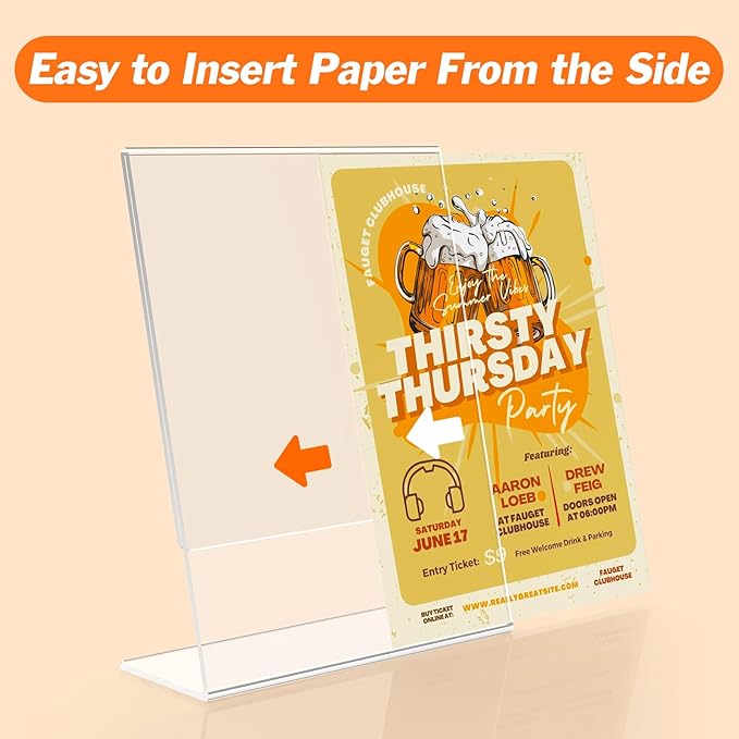 3 Pack Acrylic Sign Holder 8.5x11 Inches, Clear Display Holder, L-Shape Vertical Menu Holder Stand, Flyer Display Stand, Table Paper Holder, Plastic Sign Display Stand for Restaurants, Store, Office