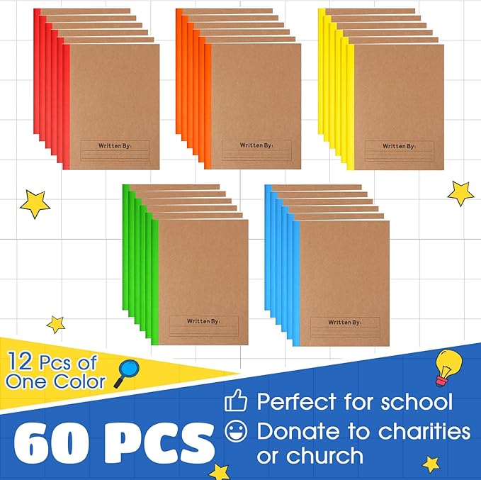 Henoyso 60 Pcs Primary Composition Notebook for Kids 9.75 x 7.5 Inch K-2 Primary Writing Journal with Rainbow Spine 60 Pages Draw and White Journal for Student Back to School Supplies