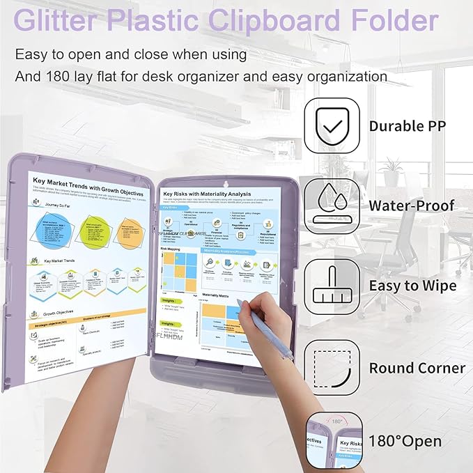 Clipboard with Storage,Storage Clipboard with Pen Holder, A4 Binder Clip Boards 8.5x11 with Low Profile Clip,Side Opening Nursing Clipboards, Clipboards Folder for Office Supplies-Lavender