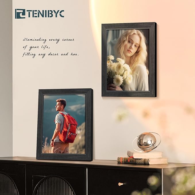 8x10 Picture Frame 4 Pack, Black Wooden Textured, HD Tempered Glass, Gallery Photo Frame, Table or Wall Display