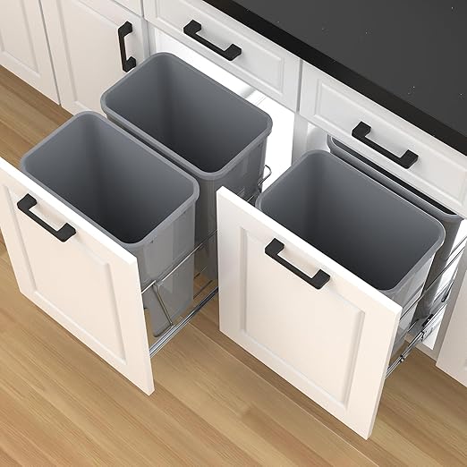 Double Pull-Out Trash Can for Under Kitchen Cabinets Include Double 35QT Trash Bin Doesn't Include Door Fittings, Bottom-Mount Recycling Bin