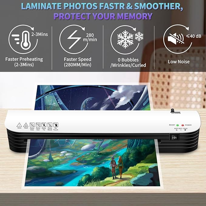 13 Inch Laminator Machine for Documents and Photos, 6 in1 A3/A4 Thermal Laminator Machine with Never Jam Technology, 15 Laminating Sheets, Use for Home Office School or Business