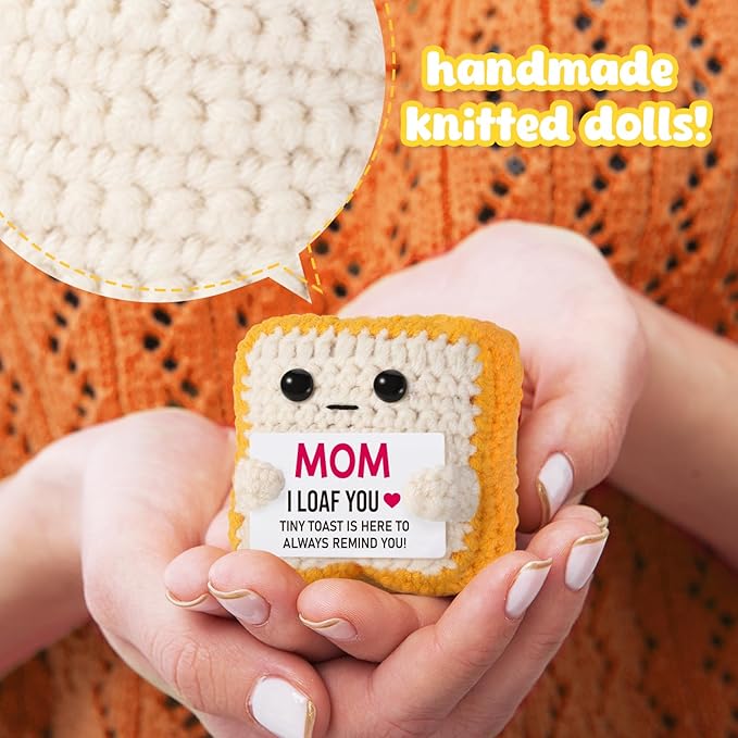Mothers Day Pun Gift for Mom from Daughter Son- Handmade Cute Loaf Crochet Toast - I Love You Funny Presents for Moms Bonus Mamas Mother-in-Law Birthday, Valentine's Christmas Stocking Stuffers