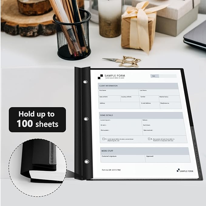 Ndsox 30 Packs Clear Front Report Covers with 3-Prong Fasteners, Plastic Project Presentation Folders Resume Document Covers with Black Back for 8.5" x 11" Letter Size Paper for School Office Business