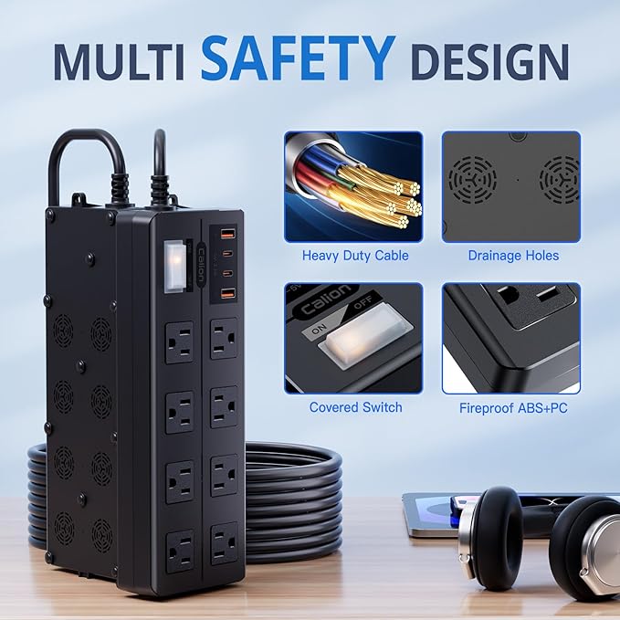 Outdoor Power Strip Weatherproof,Waterproof Surge Protector with 8 Wide Outlet with 2 USB-A and 2 USB-C, 10FT Extension Cord,1875W Overload Protection,Outlet Extender for Patio,Outdoor Decorations