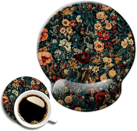 Ergonomic Mouse Pad with Wrist Support,Mouse Pad with Wrist Rest,Relieve Wrist Pain Mousepad Non-Slip Rubber Base,Mouse Pads for Desk,Computers,Laptop,Office,Home,Accessories Retro Flowers