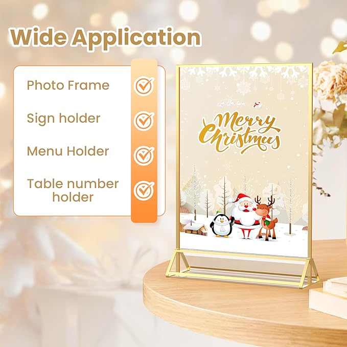 Acrylic Sign Holder 8.5X11 Gold Frames Double-Sided Gold Picture Frames Flyer Holder for Menu Holder Wedding Table Number Holder Photo Frames with Double Sided Stickers-3 Pack