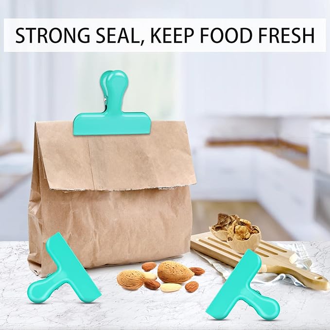 Bag Clips Heavy Duty Stainless Steel Chip Clips, Food Bags Clamp Great for Kitchen Office to Seal Coffee Bags, Paper Sheets - Pack of 8（Green）