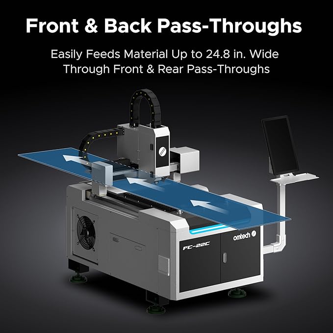 OMTech 1500W Fiber Laser Cutter, 23.6 x 23.6 in. Semi-Enclosed Fiber Laser Cutting Machine with Built-in Water Chiller & External Exhaust Fan, Metal Laser Cutter for DIY Craft Projects Metalworking