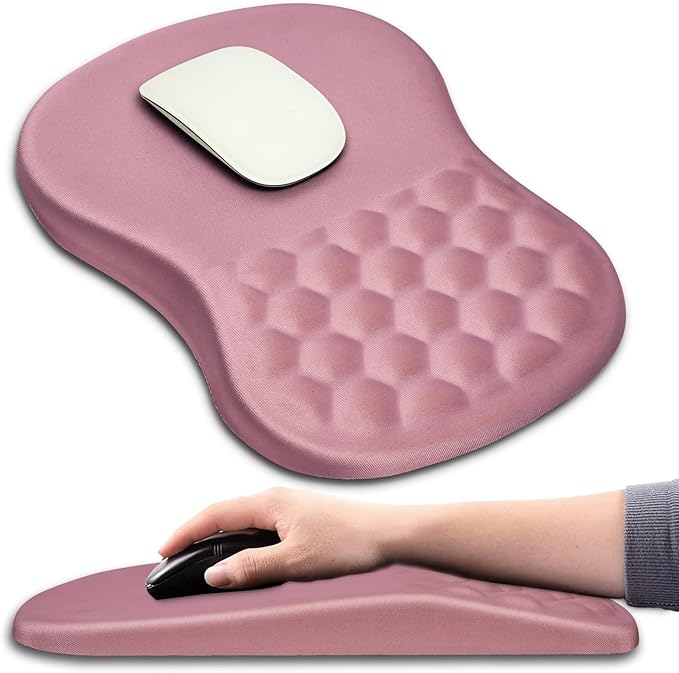 Hokafenle Ergonomic Mouse Pad Wrist Support with Massage Design, Wrist Rest Pain Relief Mousepad with Memory Foam&Non-Slip PU Base, Mouse Pads for Wireless Mouse & Desk (12x8 inch,Pink)