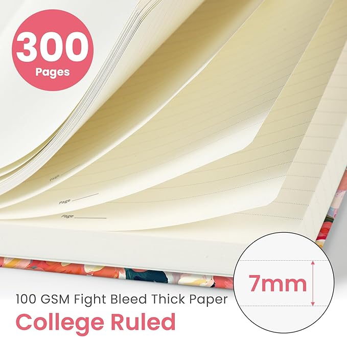 Taja Lined Spiral Notebook Journal for Work, 300 Pages Thick B5 (7.1"x10") College Ruled Journal for Women & Writing, Hardcover Notebook for Note Taking, Perfect for Office Home School, Pastel Garden
