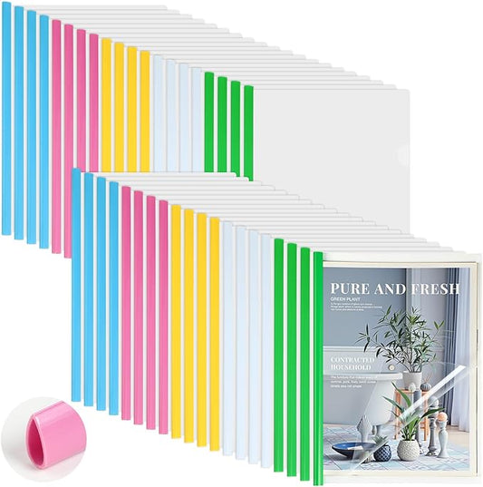 100 Pcs Clear Report Cover with Sliding Bar 50 Sheet Capacity Presentation Binder Transparent Resume Folder Plastic Folder for File Report School Office(Novetly Color,Water Drop)