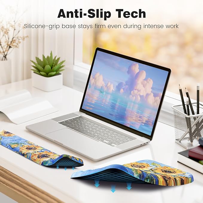 Ospelelf 3 in1 Ergonomic Wrist Rest Pad for Computer Keyboard and Mouse, Large Mouse Pad Set with Support for Office, Sunflower