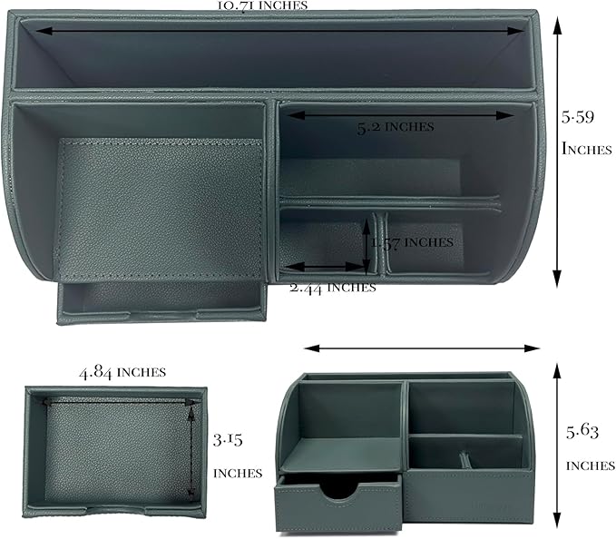 UnionBasic Desk Organizer - Multifunctional Leather Desktop Pen Holder Storage Box - Business Card/Pen/Pencil/Mobile Phone/Stationery Holder, Dark Ivy