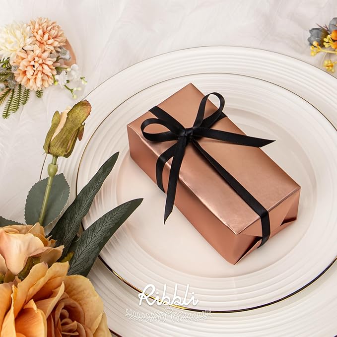 Ribbli Double Faced Black Satin Ribbon,1/4” x Continuous 25 Yards,Use for Bows Bouquet,Gift Wrapping,Floral Arrangement