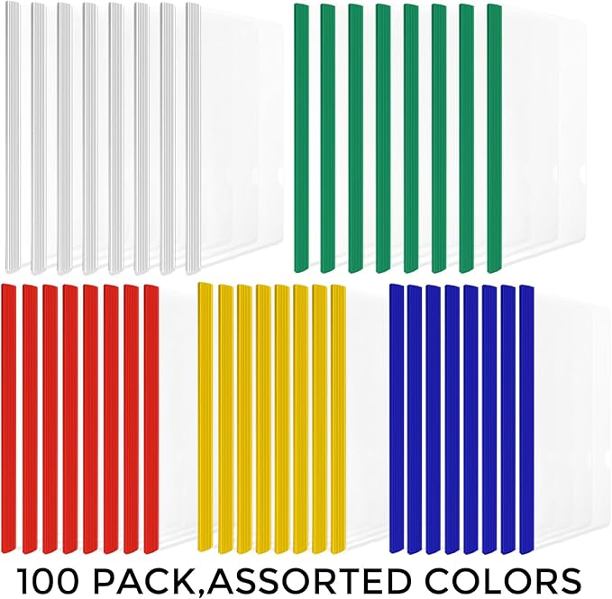 TOTiyea 100 Pack Clear Report Covers with Sliding Bars, 9mm (70 Sheet Capacity) 5 Assorted Colors Sliding Bar File Folders, for Letter Size