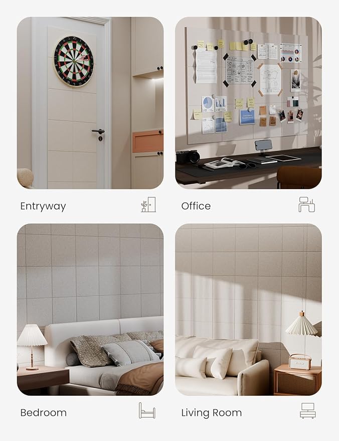 Bumusty Large Cork Board 47"x35" Alternative - 12 Pack Felt Wall Tiles with 70 Safe Removable Adhesive Tabs, 30 Pushpins, Cork Boards for Walls Pin Board Bulletin Board Office Decor (Oatmeal)