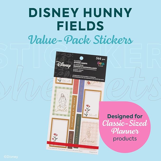 Happy Planner Disney Winnie-The-Pooh 30-Sheet Sticker Set for Planners, Calendars, and Journals, Easy-Peel Stickers, Scrapbook Accessories, 566 Stickers Total, Hunny Fields