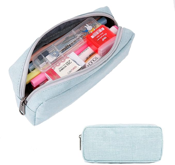Della Gao Small Pencil Case Large Capacity Pencil Pouch Marker Pen Bag Coin Pouch Office Stationery Organizer (Blue)