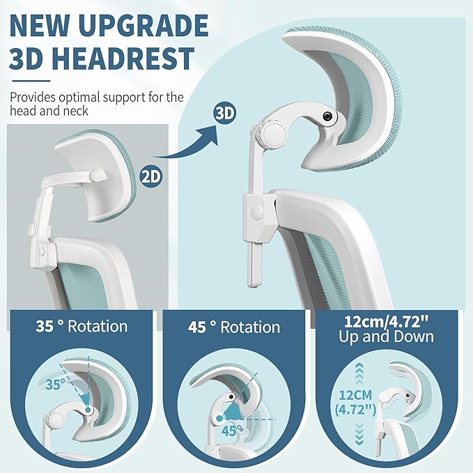 FelixKing Ergonomic Office Chair, Headrest Desk Chair Office Chair with Adjustable Lumbar Support, Home Office Swivel Task Chair with High Back and Armrest, Adjustable Height Gaming Chair(Light Blue)