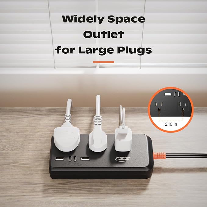 Surge Protector Power Strip,7-in-1 with 6 FT Flat PlugExtension Cord,Surge Protector,with 3 AC Outlets 2USB A,2USB C Outlets for for Home, Office, Dorm Essentials,UL FCC Listed Visit The ZZJ Store