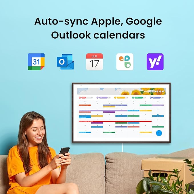 ApoloSign 27" 4K Digital Calendar: Dual Mode Calendar with Google Play & Multi-calendar Sync, Electronic Planner & Chore Chart, Smart Touchscreen, Interactive Display for Family Schedules (Dark Oak, 27-inch(4K))