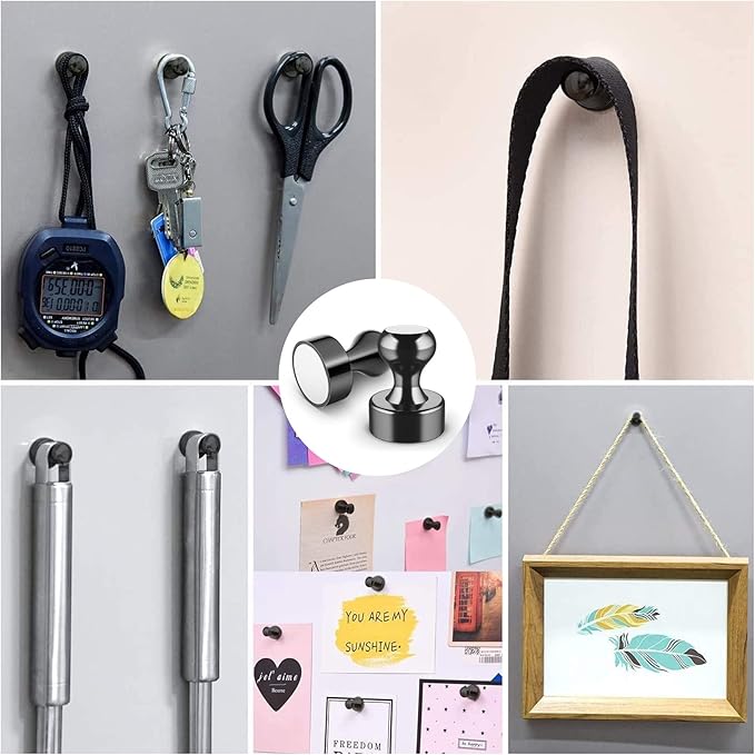 Grtard 48 Pack Black Magnetic Push Pins, Fridge Magnets for Whiteboard, Whiteboard Magnets Refrigerator Magnets, Small and Strong Push Pin Magnet for Office, School, Locker, and Map Magnet