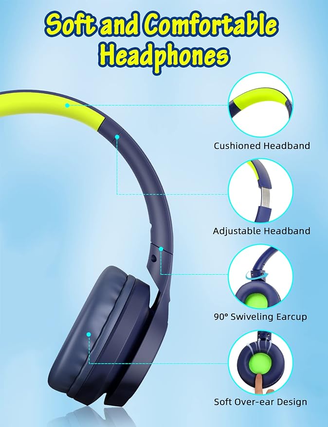 Kids Headphones with Cord , Wired Over Ear Headsets with Microphone Limited Volume 85dB/ 94dB, Portable Wired Headphones for Kids Boys Girls Teens Children Online School/Travel/iPad/Tablet/Cellphone