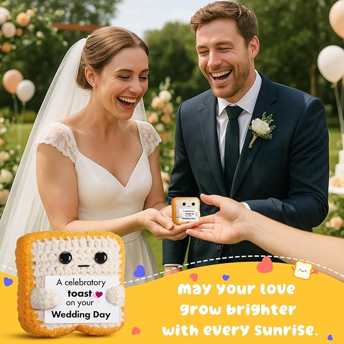 Wedding Gift for Couple, Bride and Groom - Funny Crochet Toast Keepsake - Unique Bridal Shower, Engagement Gift for Mr & Mrs - Cute Home Decor & Card Alternative
