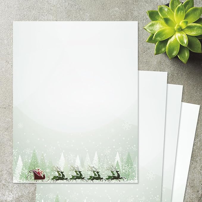 Santa’s on His Way Christmas Stationery - Holiday Letters, Computer Printer Paper, 25 Sheets, 8½ x 11 Inch, by Current