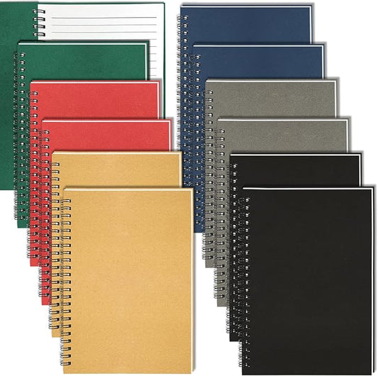 GINMLYDA 12Pack Small Spiral Notebook A5, 8.25x5.5” 120 Lined Pages Wide Ruled Spiral Journal Bulk Blank Kraft Cover Spiral Bound Notebook & Writing Pads for Home Office Meeting Work Note Taking