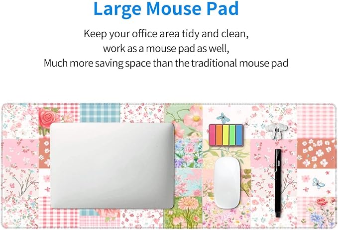 Patchwork Mouse Pad 31.5 X 11.8 Inch Big Desk Rubber Base Stitched Edges Keyboard Pad XXL Mouse Mat for Home Game and Office