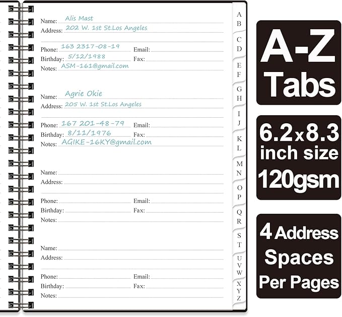 Address Book with Alphabetical Tabs - A5 Telephone & Address Book with Address Contacts, Special Date, Phone, Birthday & Internet Login Password for Home and Office, 6.2" x 8.5", Black