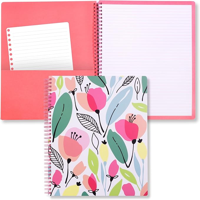 Steel Mill & Co Cute Large Spiral Notebook College Ruled, 11" x 9.5" with Durable Hardcover and 160 Lined Pages, Pink Poppy