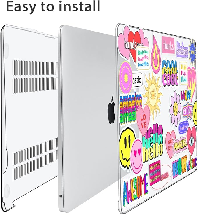 Compatible with MacBook Air 13 inch Case 2022 2021 2020-2018 Release M1 A2337 A2179 A1932 with Touch ID, Hard Print Case + Keyboard Cover + Webcam Cover + Screen Protector, Trendy Patches