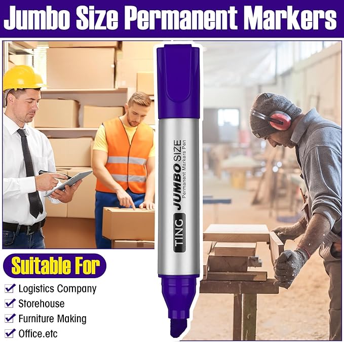 Fuutreo 10 Pack Jumbo Permanent Markers Bulk Large Chisel Tip Permanent Markers Quick Drying Waterproof Big Huge Poster Pens for Office, Logistics Company and More(Purple)