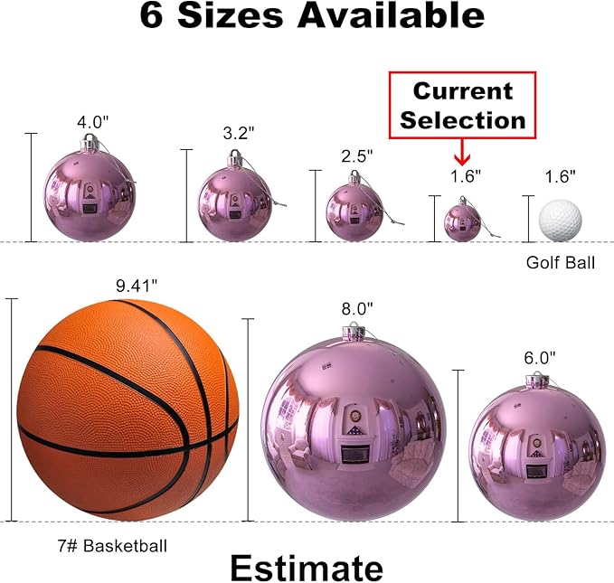 Bubblegun Pink 1.6" Small Christmas Balls Christmas Tree Decoration Ornaments Shatterproof Hanging Balls for Birthday Halloween Holiday Wedding Decorations Set of 24pcs