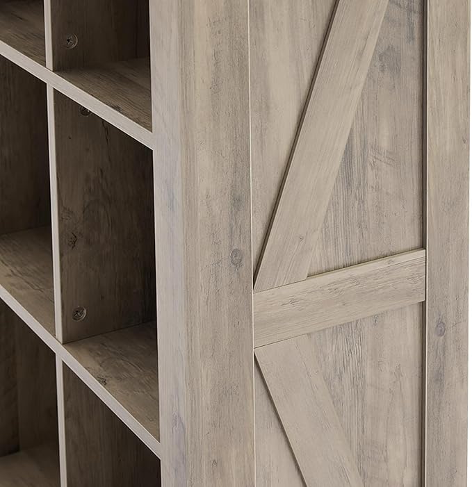 8 Cube Storage Organizer, 2 Tier Bookshelf for Living Room, Farmhouse Bookcase with Led, Kids Toy Storage Cabinet, Wall Cubby Shelves for Home Decor, Wood Display Cabinet for Bedroom, Grey