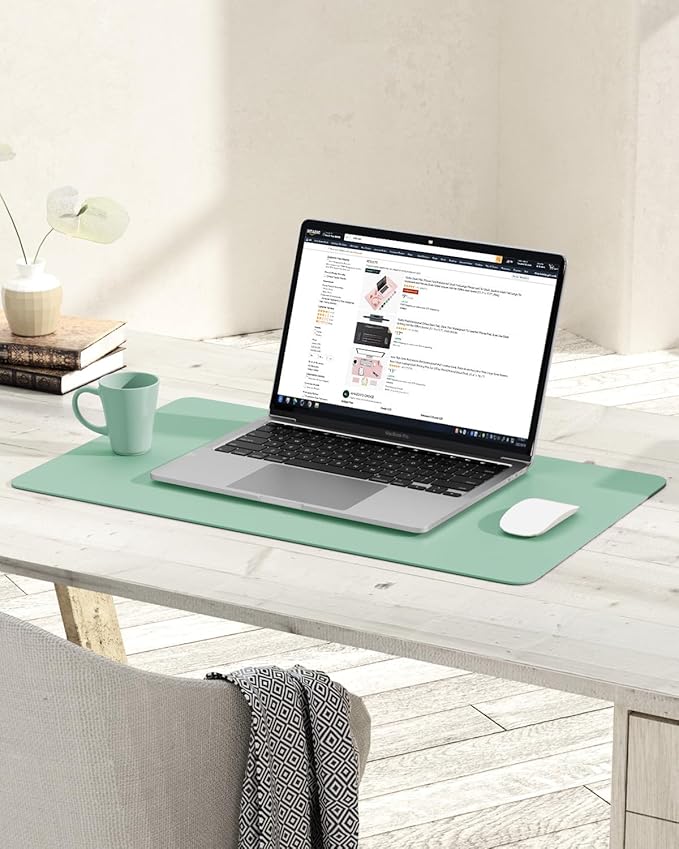 YSAGi Non-Slip Leather Desk Pad, Waterproof Laptop Computer Desk Keyboard Mat, Table Protector Blotter Mat, Large Mouse Pad for Office/Work/Home/Decor(Pale Green, 23.6" x 13.7")