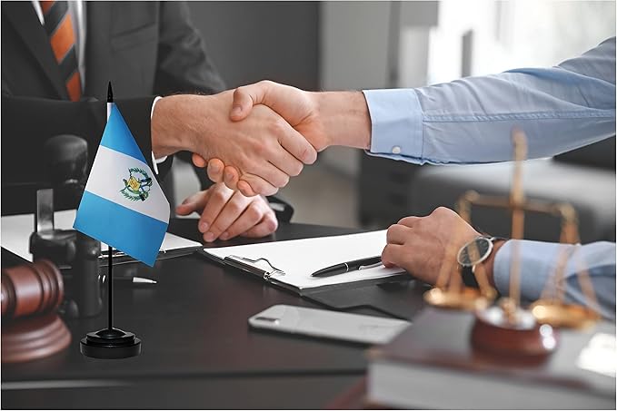 Guatemala Guatemalan Deluxe Desk Flag Set Small Mini Miniature Guatemala Guatemalan Table Desktop Flags With Solid Pole, Black Base and Spear Top(2 Pack)