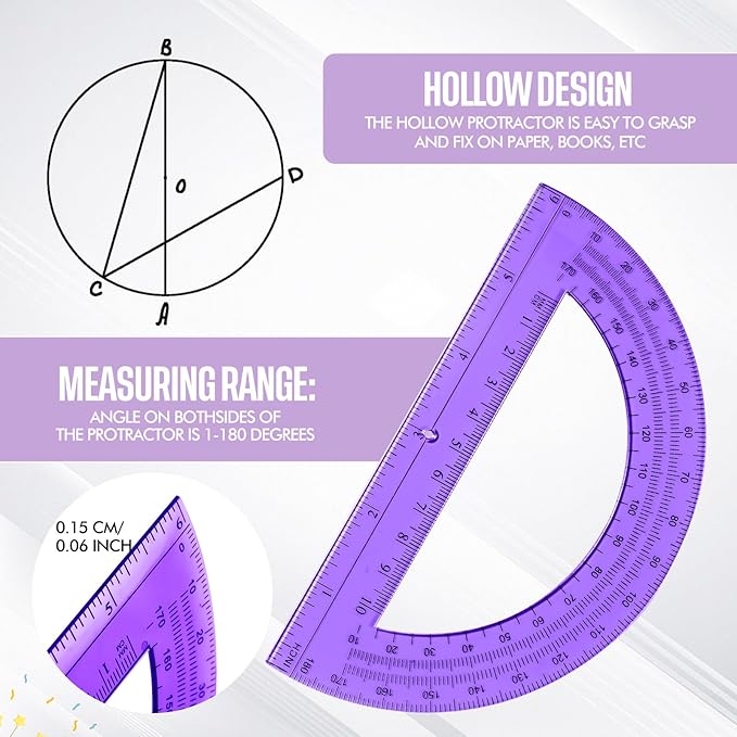 EBOOT Student Geometry Math Set, Drawing Compass and 6 Inch Swing Arm Protractor 180 Degree Math Protractor (Purple)