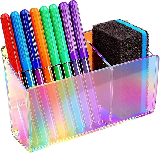 Magnetic Dry Erase Marker Holder - Non-Slip Acrylic Pen Organizer with Powerful Magnets for Whiteboard, Refrigerator, Office Desk, Classroom Supplies & Home Organization-colorful