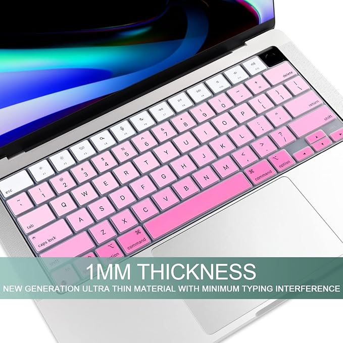 Batianda Premium Gradient Color Keyboard Cover for New MacBook Pro 14'' Pro 16'' 2024 2023 M4 M3 M2 M1 Pro/Max Chip & New MacBook Air 13 15 inch Soft-Touch Silicone Protective Skin,White to Pink